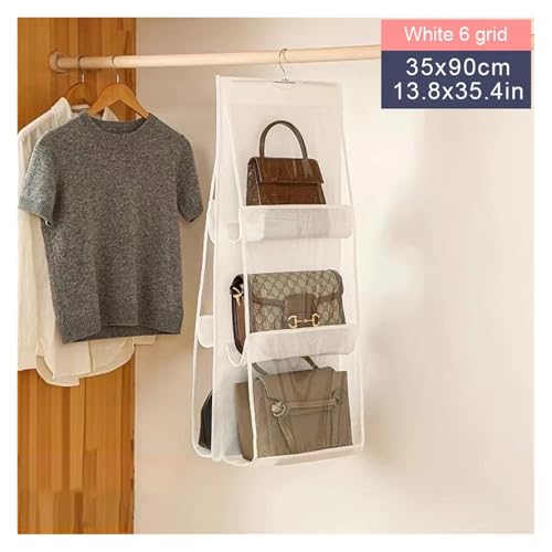 SAPIIKEF Kleiderschrank transparente Aufbewahrungstasche Hängende Handtasche Organizer Diverse Schuhtasche mit Kleiderbügel Beutel transparente Aufbewahrung(White 6 Grid) von SAPIIKEF