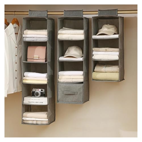 SAPIIKEF Mehrschichtiger Hängeschrank-Organizer, Hängetasche/Regal, zusammenklappbarer Kleiderschrank-Organizer, waschbarer Stoff(Beige 3-Layer) von SAPIIKEF