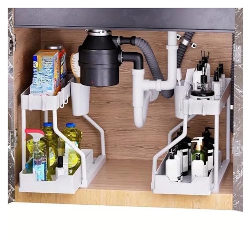 SAPIIKEF Mehrschichtiges ausziehbares Finishing-Gewürzregal for die Haushaltsküche, Badezimmerspüle, mehrschichtiges Lagerregal for Kleinigkeiten(2pcs White) von SAPIIKEF