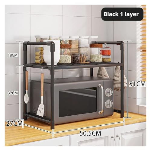 SAPIIKEF Mikrowellenregal, Gewürz-Organizer-Regal, mehrschichtiges Küchen-Aufbewahrungsregal, einfacher Arbeitsplatten-Organizer, Küchenzubehör(Black 1 Layer) von SAPIIKEF
