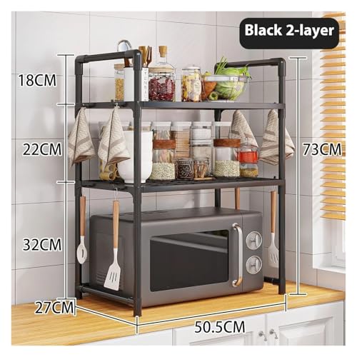 SAPIIKEF Mikrowellenregal, Gewürz-Organizer-Regal, mehrschichtiges Küchen-Aufbewahrungsregal, einfacher Arbeitsplatten-Organizer, Küchenzubehör(Black 2 Layer) von SAPIIKEF