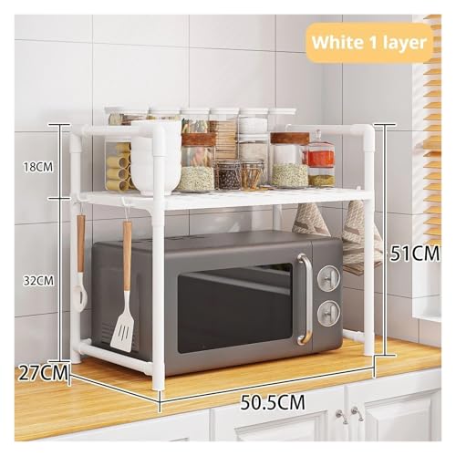SAPIIKEF Mikrowellenregal, Gewürz-Organizer-Regal, mehrschichtiges Küchen-Aufbewahrungsregal, einfacher Arbeitsplatten-Organizer, Küchenzubehör(White 1 Layer) von SAPIIKEF