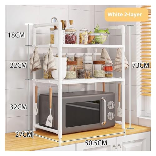 SAPIIKEF Mikrowellenregal, Gewürz-Organizer-Regal, mehrschichtiges Küchen-Aufbewahrungsregal, einfacher Arbeitsplatten-Organizer, Küchenzubehör(White 2 Layer) von SAPIIKEF
