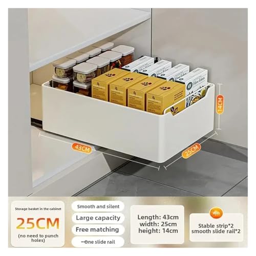 SAPIIKEF Neues Küchenlagerregal mit Gleitschienen Ausziehbare Küchenschublade Typ Ablage Gewürzbox Lagerregal(1Pcs 43x25x14cm) von SAPIIKEF