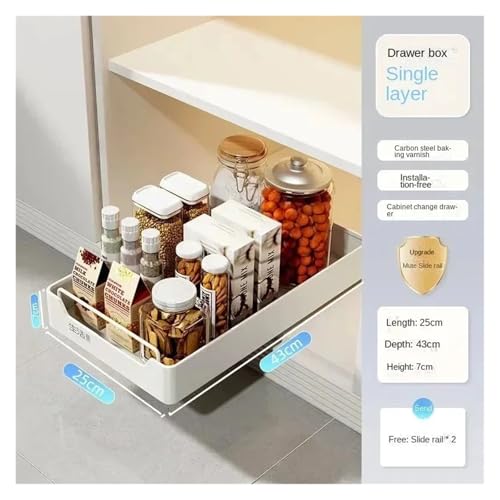 SAPIIKEF Neues Küchenlagerregal mit Gleitschienen Ausziehbare Küchenschublade Typ Ablage Gewürzbox Lagerregal(1pcs 43x25x7cm) von SAPIIKEF