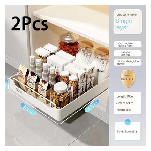 SAPIIKEF Neues Küchenlagerregal mit Gleitschienen Ausziehbare Küchenschublade Typ Ablage Gewürzbox Lagerregal(2pcs 43x30x7cm) von SAPIIKEF