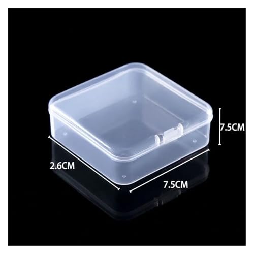 SAPIIKEF Quadratische Kunststoff-Aufbewahrungsbox, transparent, for Schmuck, Perlen, kleine Gegenstände, Kleinigkeiten, Organizer, Verpackungskoffer, Angelzubehör(7.5x7.5x2.6cm) von SAPIIKEF