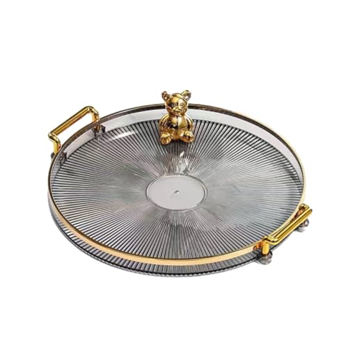 SAPIIKEF Rundes, dekoratives Serviertablett, Serviertablett aus Kunststoff, Küchenaufbewahrung, Dekoration for Partys, Couchtische, Wohnzimmer, Badezimmer(Smoky Gray) von SAPIIKEF