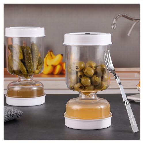 SAPIIKEF Siebglas for Oliven und Gurken, Neuer Olivenbehälter, Sanduhrglas mit Sieb, umklappbarer Gurkenbehälter for luftdichte(2PCS Transparent Jar) von SAPIIKEF
