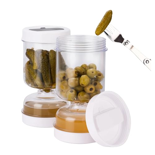 SAPIIKEF Siebglas for Oliven und Gurken, Neuer Olivenbehälter, Sanduhrglas mit Sieb, umklappbarer Gurkenbehälter for luftdichte(Transparent Color) von SAPIIKEF
