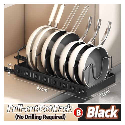 SAPIIKEF Topf- und Pfannen-Organizer unter dem Schrank, Schiebe-Topfdeckelhalter und Pfannenregal for die Küche, Ausziehbarer Topf- und Pfannen-Organizer, Geschirraufbewahrung(Black B) von SAPIIKEF