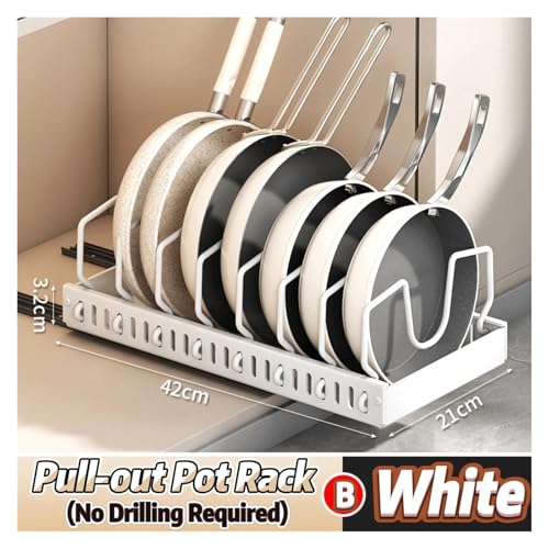 SAPIIKEF Topf- und Pfannen-Organizer unter dem Schrank, Schiebe-Topfdeckelhalter und Pfannenregal for die Küche, Ausziehbarer Topf- und Pfannen-Organizer, Geschirraufbewahrung(White B) von SAPIIKEF