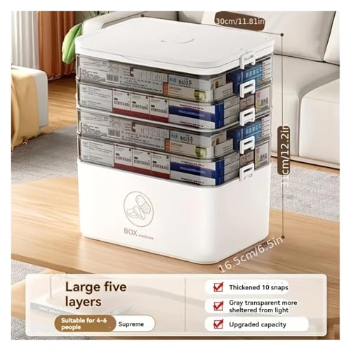 SAPIIKEF Tragbare Medikamentenbox, Große Kapazität, Erste-Hilfe-Set for Zuhause, Notfall-Medizinbox for die Familie mit mehrschichtigem Medikamentenaufbewahrungskoffer(Large Five-Layer) von SAPIIKEF