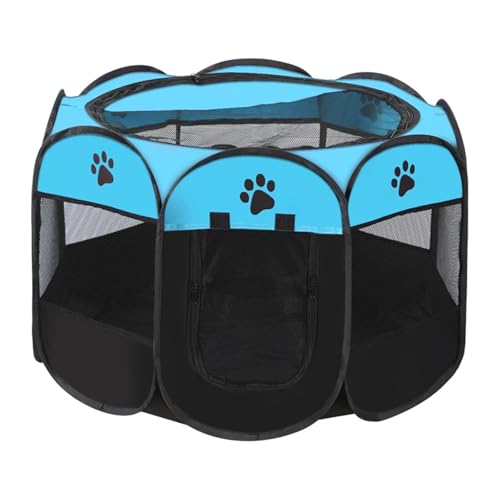 SAPIIKEF Tragbares, faltbares Katzenzelt, Katzenhaus, tragbares, faltbares Haustierzelt for unterwegs, for Katzen und Hunde, Kreißsaal, Haustiere, achteckiger Käfig(Blue,91x91x58cm) von SAPIIKEF