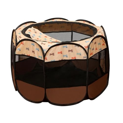 SAPIIKEF Tragbares, faltbares Katzenzelt, Katzenhaus, tragbares, faltbares Haustierzelt for unterwegs, for Katzen und Hunde, Kreißsaal, Haustiere, achteckiger Käfig(Coffee Colored Dog,73x73x43cm) von SAPIIKEF