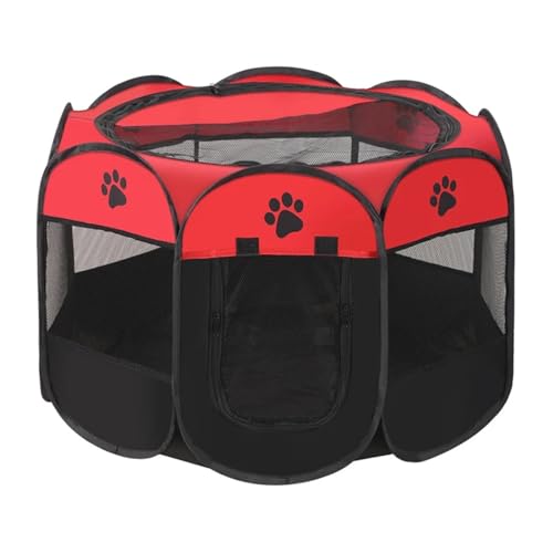 SAPIIKEF Tragbares, faltbares Katzenzelt, Katzenhaus, tragbares, faltbares Haustierzelt for unterwegs, for Katzen und Hunde, Kreißsaal, Haustiere, achteckiger Käfig(Red,73x73x43cm) von SAPIIKEF