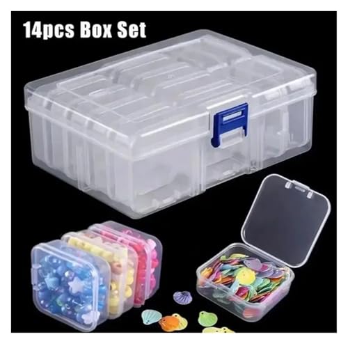 SAPIIKEF Transparente Kunststoffbox, Verpackungsbox, tragbare Hand-DIY-Aufbewahrungsbox aus handgefertigtem Material for den Schreibtisch(14gird) von SAPIIKEF