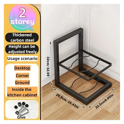 SAPIIKEF Verstellbarer Topfregal-Organizer, Aufbewahrungsregal for Töpfe aus Edelstahl for die Küche, mehrschichtiger Haushalts-Organizer for Töpfe und Pfannen for die Küche(2 Tier Black) von SAPIIKEF