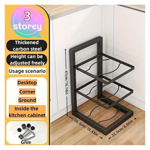 SAPIIKEF Verstellbarer Topfregal-Organizer, Aufbewahrungsregal for Töpfe aus Edelstahl for die Küche, mehrschichtiger Haushalts-Organizer for Töpfe und Pfannen for die Küche(3 Tier Black) von SAPIIKEF