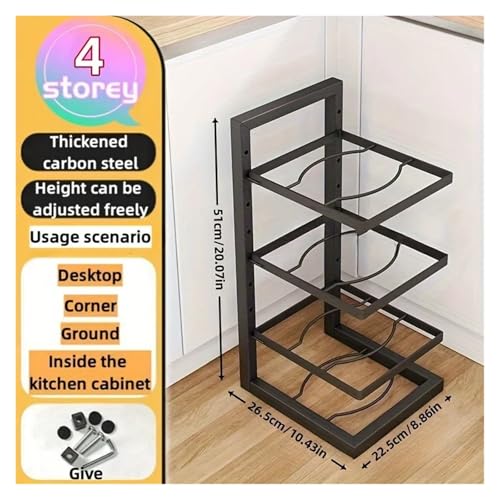 SAPIIKEF Verstellbarer Topfregal-Organizer, Aufbewahrungsregal for Töpfe aus Edelstahl for die Küche, mehrschichtiger Haushalts-Organizer for Töpfe und Pfannen for die Küche(4 Tier Black) von SAPIIKEF