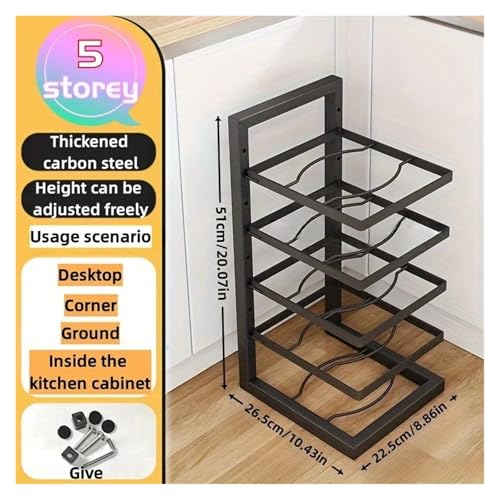 SAPIIKEF Verstellbarer Topfregal-Organizer, Aufbewahrungsregal for Töpfe aus Edelstahl for die Küche, mehrschichtiger Haushalts-Organizer for Töpfe und Pfannen for die Küche(5 Tier Black) von SAPIIKEF