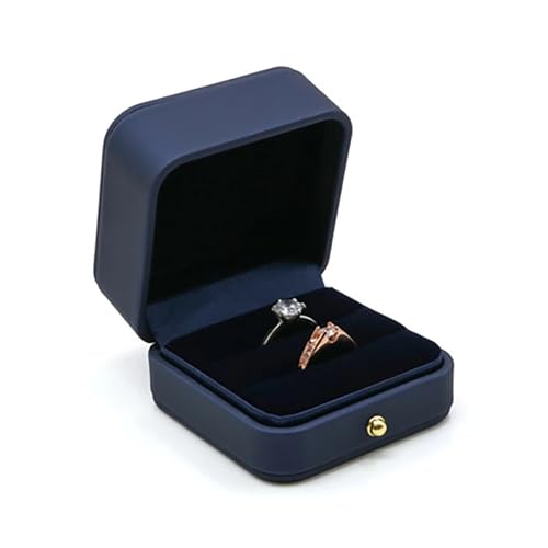 SAPIIKEF Vintage Doppelschlitz-Ring-Schmuckschatulle for Hochzeitsantrag, Verlobungsring-Box, Geschenk-Organizer, Aufbewahrung, PU-Leder, Verpackungsetui(White) von SAPIIKEF