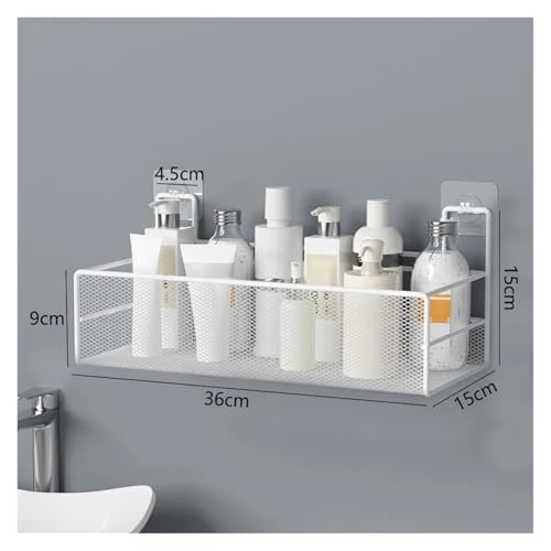 SAPIIKEF Wandmontiertes Badezimmerregal, Dusch-Shampoo-Rack, Toilettenzubehör, Küchen-Punch-Gewürz-Aufbewahrungskorb, Badezimmer-Organizer(36x15x15cm White) von SAPIIKEF