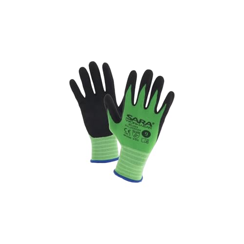 SARA Arbeitshandschuhe Herren - Nylonhandschuhe mit Latex-Beschichtung - Rutschfeste Montagehandschuhe für Mechaniker & Monteure - Atmungsaktiv & Robust GR 7-10 von SARA