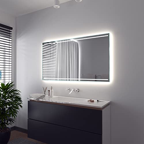 SARAR Wandspiegel mit integriertem LED-Beleuchtung 120x70 cm Made in Germany Casoria Badspiegel Spiegel mit Beleuchtung Badezimmerspiegel nach-auf Maß von SARAR