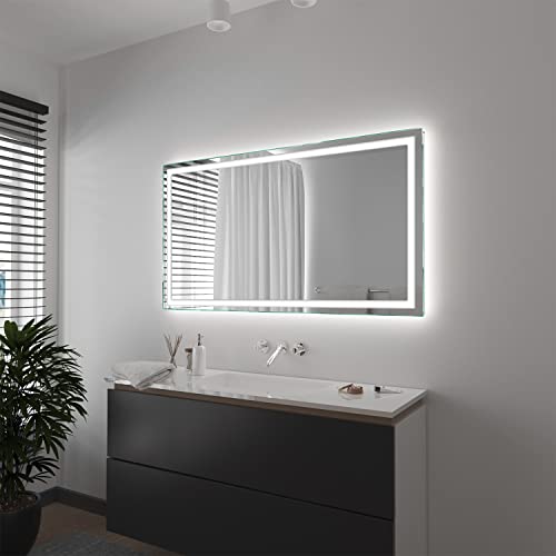 SARAR Wandspiegel mit rundum LED-Beleuchtung 100x70 cm Made in Germany Toulon eckiger Badspiegel Spiegel mit Beleuchtung Badezimmerspiegel von SARAR