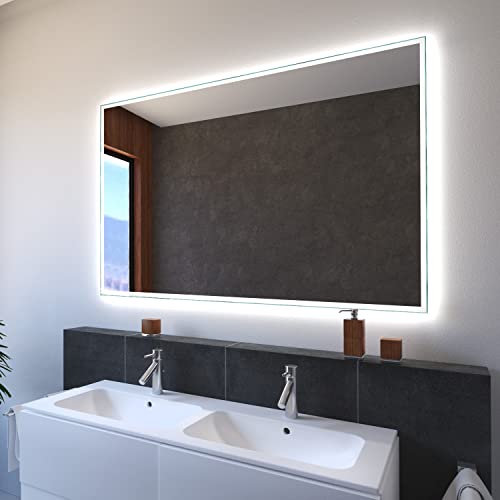 SARAR Wandspiegel mit rundum LED-Beleuchtung 70x70cm Made in Germany Pontivy eckiger Badspiegel Spiegel mit Beleuchtung Badezimmerspiegel von SARAR