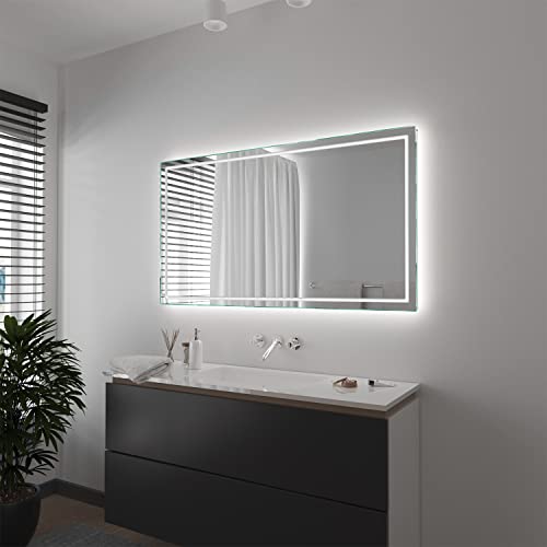 SARAR Badspiegel Spiegel Badezimmerspiegel mit schmaler rundum LED-Beleuchtung 80x60 cm Made in Germany Eckiger Wandspiegel Mirror Spiegel Bad mit Licht nach Maß Designo MA4114 von SARAR