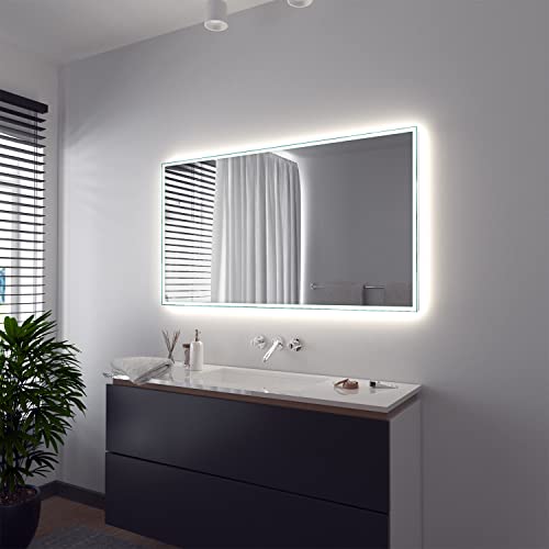 SARAR Wandspiegel mit rundum LED-Beleuchtung 140x70 cm Made in Germany Vittoria eckiger Badspiegel Spiegel mit Beleuchtung Badezimmerspiegel von SARAR