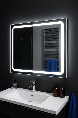 SARAR Eckiger Badspiegel Spiegel Badezimmerspiegel mit rundum LED-Beleuchtung 50x40 cm Made in Germany moderner Wandspiegel Mirror Spiegel Bad mit Licht PISA SARAR Eckiger Badspiegel Spiegel Badezimmerspiegel mit rundum LED-Beleuchtung 50x40 cm Made in Germany moderner Wandspiegel Mirror Spiegel Bad mit Licht PISA von SARAR