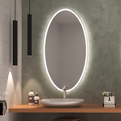 SARAR Elliptischer Wandspiegel mit rundum Beleuchtung ca. 60x120 cm Sete EL30 Badspiegel Spiegel mit Beleuchtung Badezimmerspiegel von SARAR