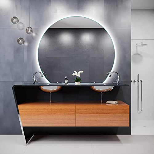 SARAR Halbrunder Badspiegel mit Ambientebeleuchtung 84 x 100 (D) cm Badezimmerspiegel Anas C1 LED-Spiegel Halbkreis mit Beleuchtung von SARAR