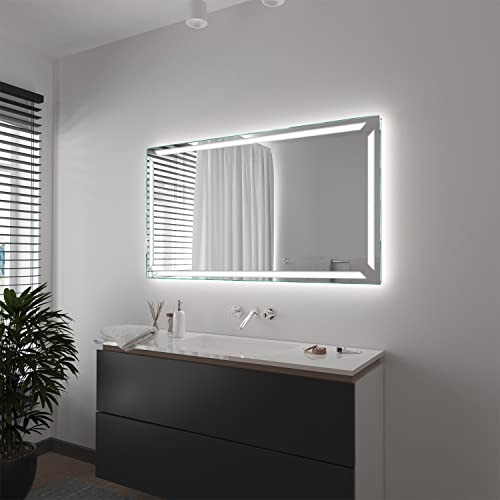 SARAR LED Wandspiegel mit rundum Beleuchtung 200x50 cm Made in Germany Pesaro Eckiger Badspiegel Spiegel mit Beleuchtung Badezimmerspiegel von SARAR