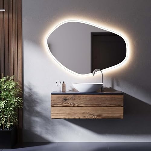 SARAR Spiegel dekorativer Wandspiegel Badezimmerspiegel Asymmetrischer LED Spiegel –25 Größen– ideal für Badezimmer, Schlafzimmer, Flur & Wohnbereich - AMIR ASM (105x70cm) von SARAR