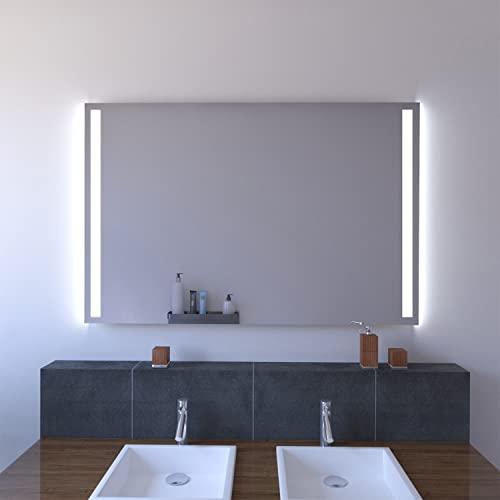 SARAR Badezimmerspiegel mit LED-Beleuchtung Bad 80x90 cm Made in Germany Designo MA2110 eckiger Wandspiegel Badspiegel led nach Maß von SARAR