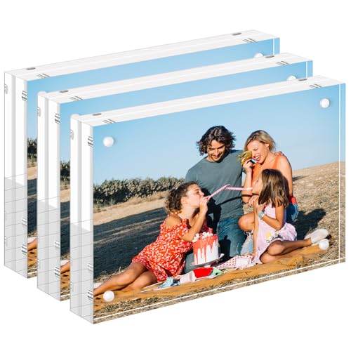 SAREAL Acryl Bilderrahmen, 3er Pack 10x15 cm Magnetischer Doppelseitiger Bilderrahmen, Klar doppelseitige Blocksatz, Rahmenloser Bilderrahmen Doppelseitiger Bilderrahmen für Stand Display von SAREAL