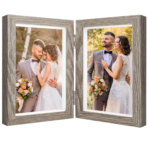 SAREAL Doppel Fotorahmen, 10 x 15cm Klappbarer Holz-Bilderrahmen mit Glas, hält 2 Bilder frei stehend auf dem Schreibtisch von SAREAL