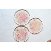 3Er Set, Handbemalte Klare Glasuntersetzer in Rosa Und Silberfarben von SARIYER