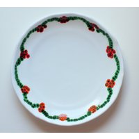 Retro-stil Weiß Glas Flache Schale Mit Rot Grüner Millefiori Girlande von SARIYER