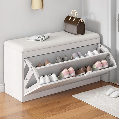 Schuhschrank Schuhbank Mit Sitzbank Und Sitzkissen, Shoe Rack with Seat,Sitzbank Mit Sitzfläche Und Speicherfunktion,Holz Schuhregal Mit Stauraum Unter Sitzfläche Für Flur Und Eingang (Color : White Schuhschrank Schuhbank Mit Sitzbank Und Sitzkissen, Shoe Rack with Seat,Sitzbank Mit Sitzfläche Und Speicherfunktion,Holz Schuhregal Mit Stauraum Unter Sitzfläche Für Flur Und Eingang (Color : White von SARKEY