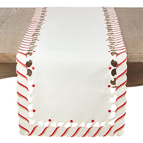 SARO LIFESTYLE 1633.I1690B Bonbon Collection Tischläufer mit Zuckerstangen-Design, Polyester, Elfenbein von SARO LIFESTYLE