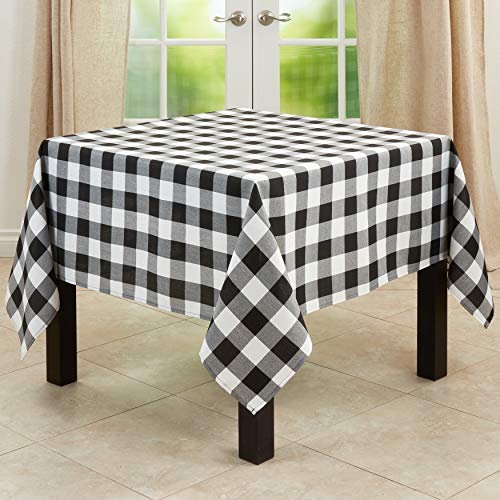 SARO LIFESTYLE Baumwollmischgewebe Buffalo Plaid Tischdecke, 56% Baumwolle, 44% Polyester, Schwarz, 70 Inches von SARO LIFESTYLE