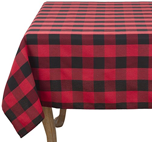 SARO LIFESTYLE Bettläufer aus Baumwolle und Polyester-Mischgewebe, kariert Buffalo Plaid Collection Tischdeko, Schwarz/Büffelmuster, Baumwollmischung 70" rot von SARO LIFESTYLE