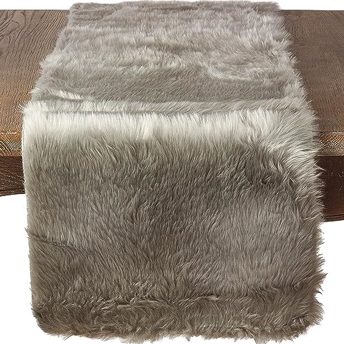 SARO LIFESTYLE Juneau Collection Luxuriöser, rechteckiger Läufer aus Polyester, Kunstfell, 38,1 x 182,9 cm, Grau, 1 Stück Außergewöhnliche Qualität und Stil perfekt für Jede Veranstaltung, 15"x72" von SARO LIFESTYLE