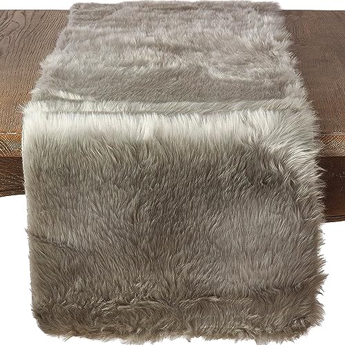 SARO LIFESTYLE Faux Fur Design Topper Tischläufer, 100% gewebtes Polyester, grau, 15" x 72" von SARO LIFESTYLE