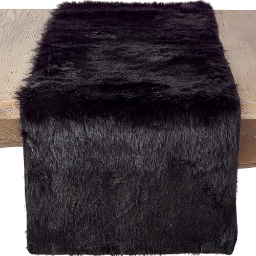 SARO LIFESTYLE Faux Fur Design Topper Tischläufer, 100% gewebtes Polyester, schwarz, 15" x 72" von SARO LIFESTYLE